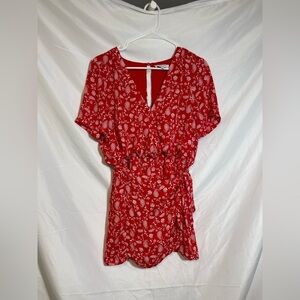 Gilli Red Floral Romper Womens Large Wrap Tie Waist Summer Outfit
